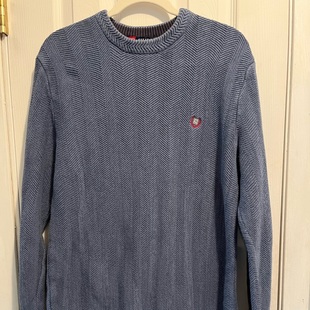 Vintage Chaps Ralph Lauren Blue Herringbone Pattern Crew Neck Sweater Sz M